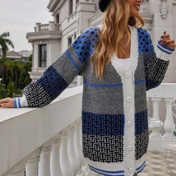 Cozy Polka Dot Button Up Oversized Cardigan - Picture 3 of 5